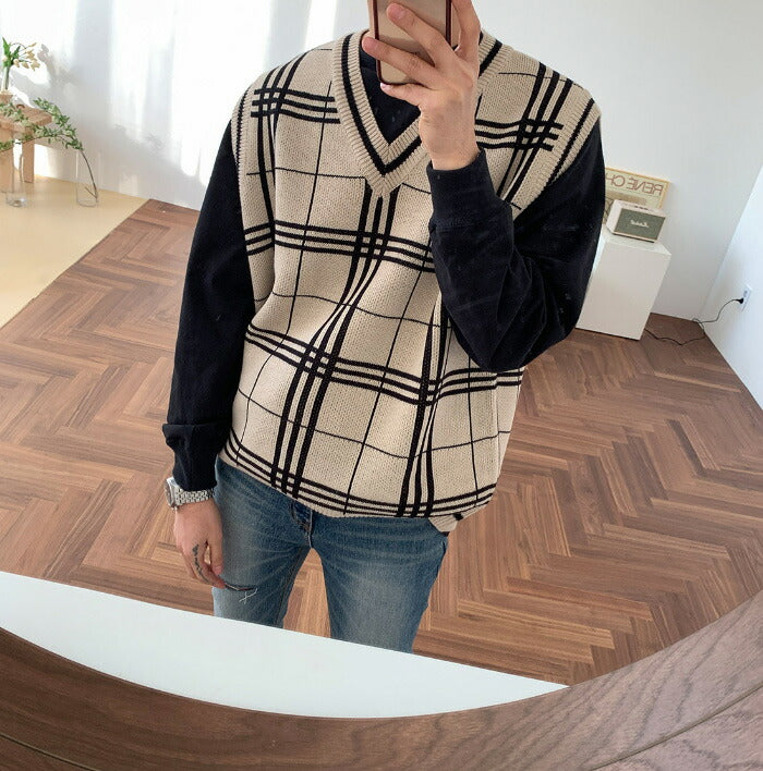 ASCLO(エジュクロ)オーバーサイズチェックVネックベスト