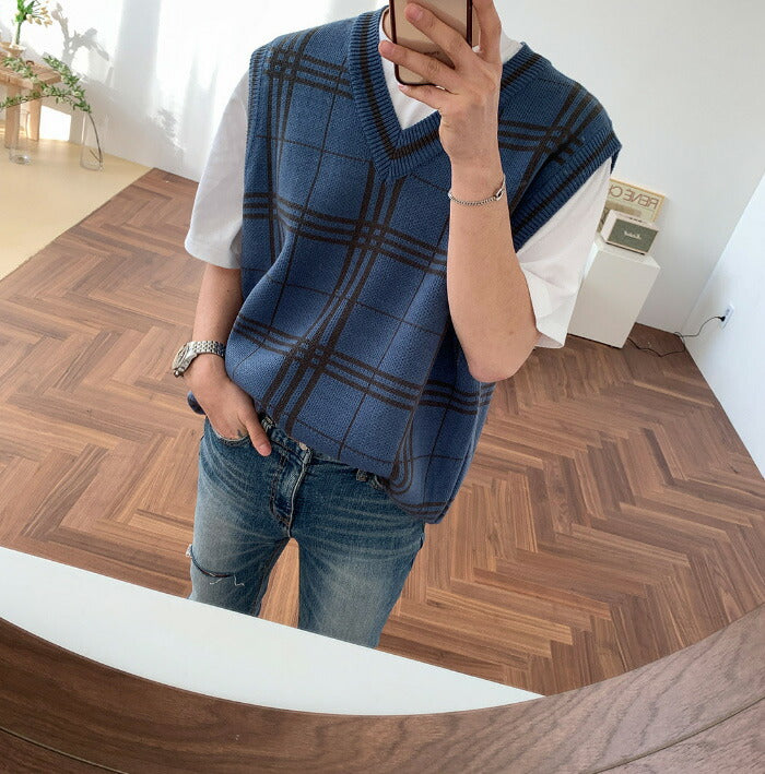 ASCLO(エジュクロ)オーバーサイズチェックVネックベスト