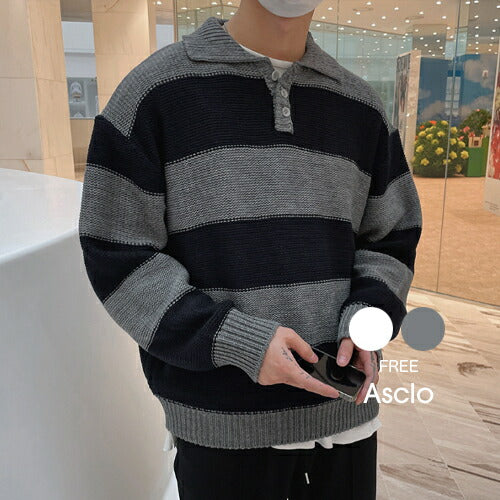 ASCLO(エジュクロ)Dro Border Collar Knit