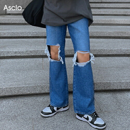 ASCLO(エジュクロ)+5cm Destroyed Wide Denim Pants