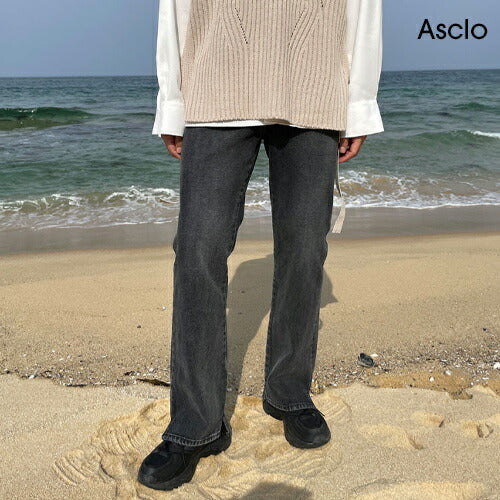 ASCLO(エジュクロ)Po Side Slit Black Washing Denim Pants (628)