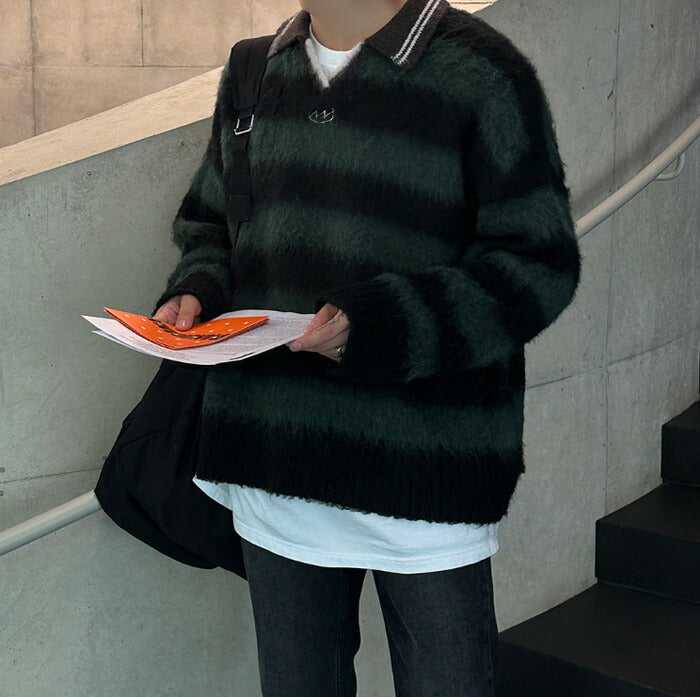 ASCLO(エジュクロ)3 TAP Mohair Border Rugby Knit