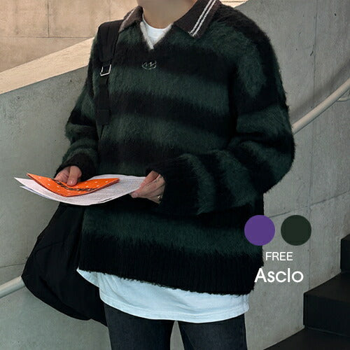 ASCLO(エジュクロ)3 TAP Mohair Border Rugby Knit