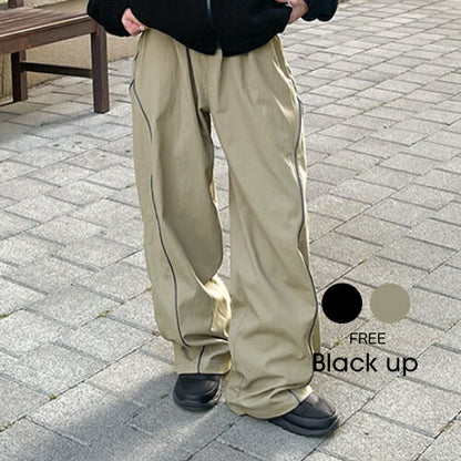 BLACK UP(ブラックアップ)パイピングサイドライン起毛バンディングワイドパンツ