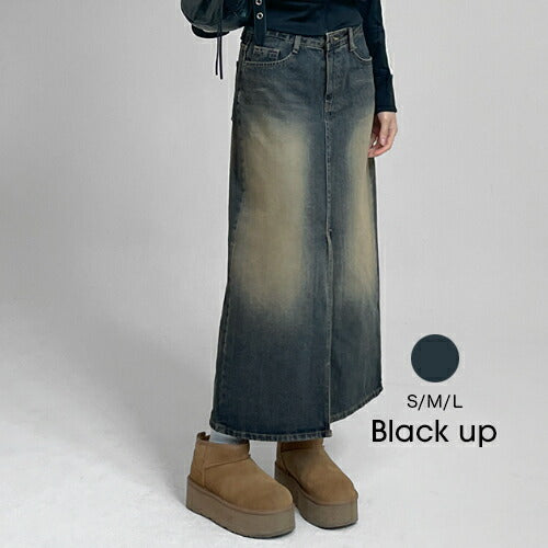 BLACK UP(ブラックアップ)ログウォッシュロングデニムスカート
