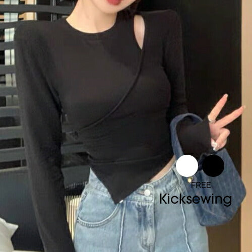 KICKSEWING（キックスウィング）ルイナスリットクロップスリムフィットTシャツ