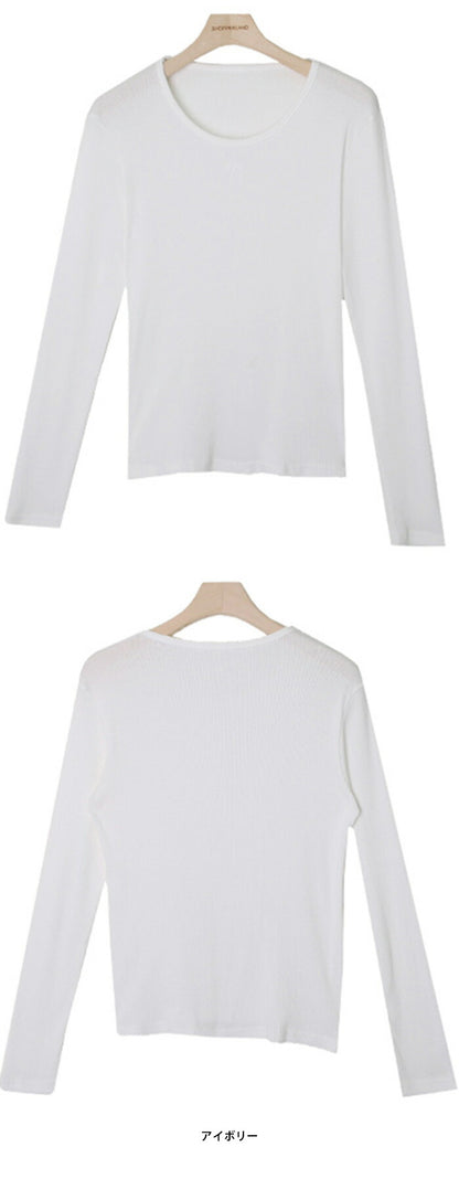 SHOPPERLAND(ショッパーランド)Ribbon Embroidery Rib Long Sleeve T-shirt