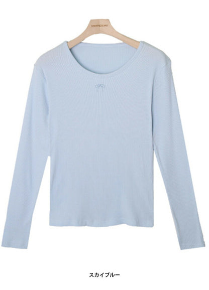 SHOPPERLAND(ショッパーランド)Ribbon Embroidery Rib Long Sleeve T-shirt