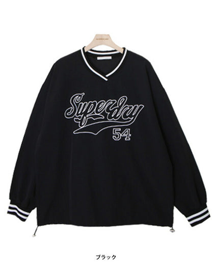 SHOPPERLAND(ショッパーランド)Embroidery Lettering V-neck Sweat Shirt