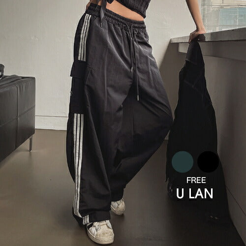 ULAN(ユーラン)(UNISEX) ラインナイロンカーゴパンツ